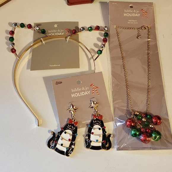 Christmas jingle bell necklace cat ears and cat earrings with jewels lot #25 - Picture 12 of 12